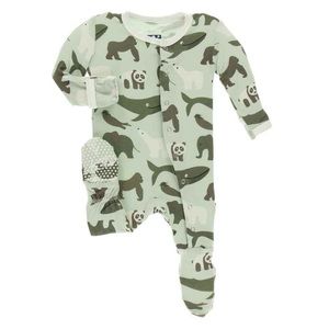 KicKee Pants Print Footie with Snaps (Aloe Endangered Animals - 3-6 Months)